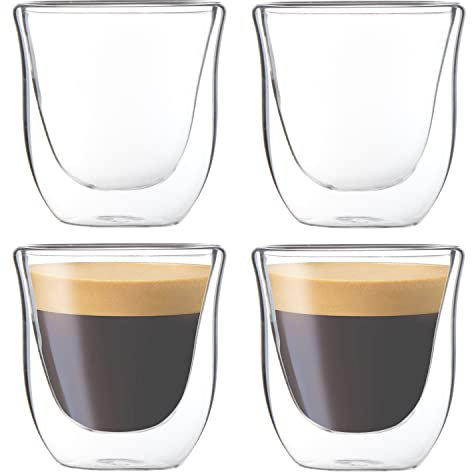 Youngever 4 Pack 85ML Espresso Cups, Double Wall Thermo Insulated Espresso Cups, Glass Coffee Cups, 2.8 Ounce
