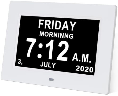 TMCC Dementia Clock - 7 Inch Digital Day Calendar Clock with 12 Alarms, High Contrast Display, Full Spelling Date/Day/Month (Memory Loss/Seniors/Alzheimer's), Good Gifts for People with Dementia