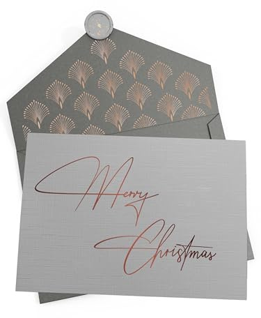 Joli Coon Weihnachtskarte, mit Kuvert, mit Kuvert und Wachssiegel | 350g strukturiertes Designerpapier, Roségoldveredelung, rotes Weihnachtskuvert, für persönliche Weihnachtsgrüße