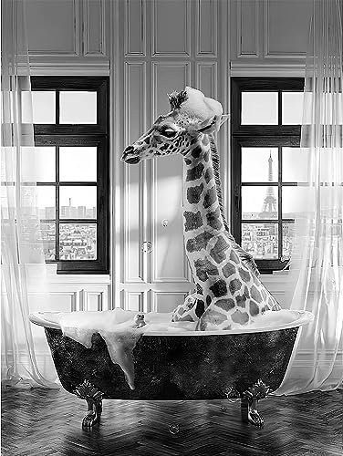 Bilder von Tieren im Badezimmer, Tiere, schwarz, weiß, Badewanne, Wandbild, lustig, Leinwanddruck, Wandkunst, minimalistische Heimdekoration – ohne Rahmen (Tier-3, 30 x 40 cm)
