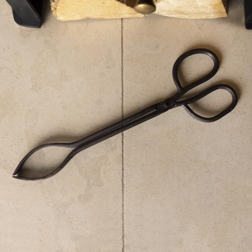 Charles Bentley Fireside Tongs Antique Iron Coal Wood, 37 x 11 x 0.8 cm