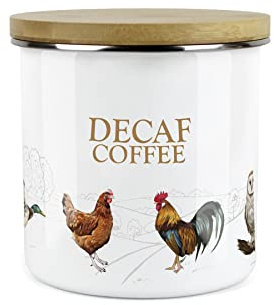 Purely Home Country Farm Decaf Coffee Canister - White Metal Enamel Kitchen Food Storage Container