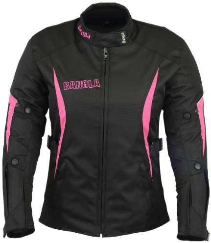 Bangla Damen Motorrad Jacke Motorradjacke Textil mit Protektoren in Ellbogen, Schulter und Rücken schwarz mit Pink L