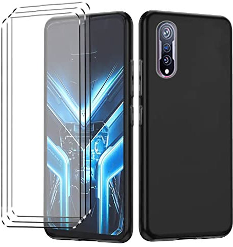 HuiYouMY [3 + 1] 1Pcs Cover + 3Pcs Vetro Temperato per CUBOT X70 Custodia- Custodia in Silicone TPU - Black Case Protezione Cellulare Black Bumper 9H Pellicola Protettiva