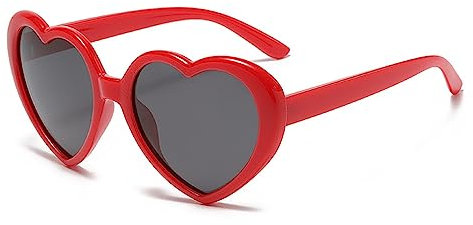 WDZAYXC Herz Polarisierte Retro Sonnenbrille für Damen und Herren, Gradient Gläser, süß und stylisch, UV400 Schutz(Rot/Grau)
