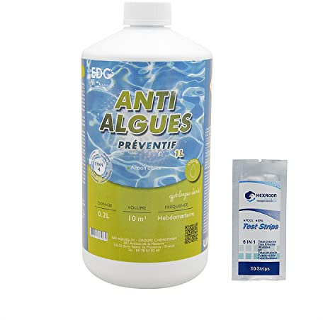 EDG by AQUALUX Anti-ALGUES PRÉVENTIF Liquide - 1L | Anti Algues Préventif + 10 Tests HPS OFFERTS 6 en 1