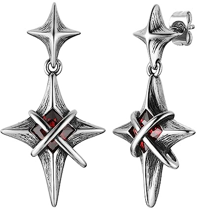 HZMAN Edelstahl Gothic Punk rot Kristall Stern Ohrstecker für Frauen hypoallergen Piercing Ohrringe Schmuck Geschenk
