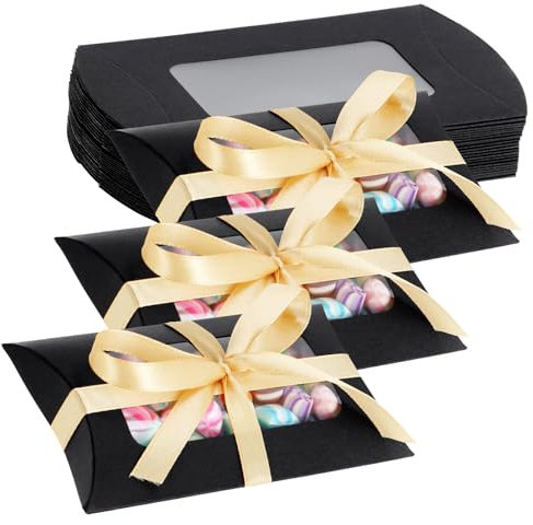 TsunNee 50PCS Paper Candy Box With Window, Pillow Shape Wedding Favour, DIY Party Gift Supplies for Birthday, Thanksgiving, Christmas, New Year, Mother's Day, Father's Day