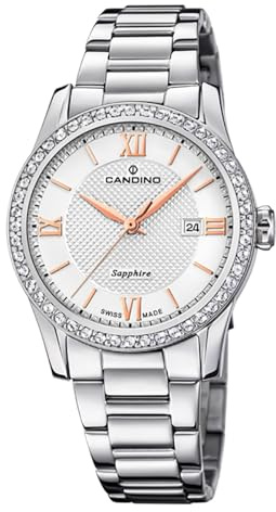 Candino Swiss Damenuhr Analog aus Edelstahl 316L | Quarzuhr, Kalender, Widerstandsfähiges Saphirglas, Wasserdicht 5 ATM, C4740/1, Classic Ladies