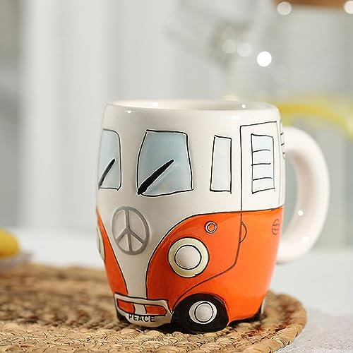 JTBDWOSK Handgemachte Keramik Tasse, Schokolade Milch Tasse, Bus-Styling Tasse,Keramik Espresso-Kaffee-Tassen-Becher,Orange