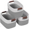 Patvingot Woven Cotton Rope Storage Basket for Shelves,with Detachable Leather Handles for Closet Storage, Laundry Baskets,Toy Towel Storage, Baskets for Bathroom Organizer(White/ Grey, 3 Pack)