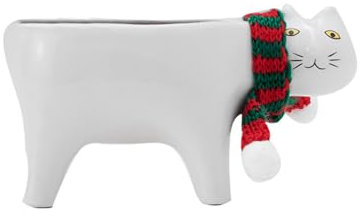 Fayemint Pot de Fleurs en Céramique en Forme de Chat, Décoratif pour Plantes, Chaton avec Foulard, pour Jardin, Bureau, Chambre (Blanc)