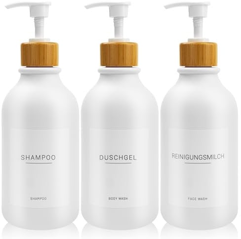 3 Stück 500ml Seifenspender mit 22 Weißen Etiketten Lotionspender aus PET-Kunststoff Leere Flasche Geeignet für Badezimmer(Weiße)