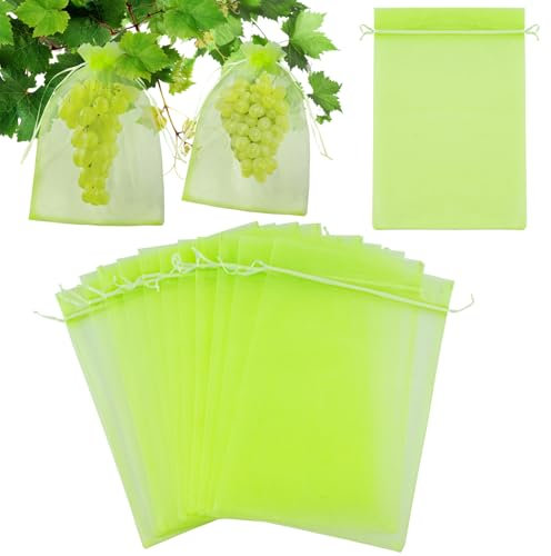 KINGLAKE 100Pcs Fruit Protection Net Bags Green, 15x20cm Garden Plant Protect Mesh Bags with Drawstring, Clear Insects Mosquito Bug Barrier Netting Bags for Fruits Flowers Vegetables, JHSDGL1001520