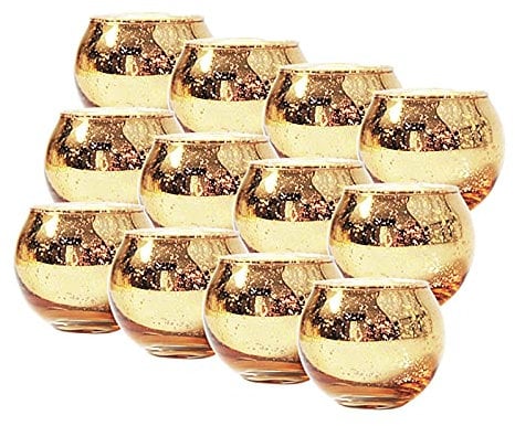 Blanketswarm 12PCS Rose Gold Votive Candle Holders for Table Round Mercury Glass Candle Holders Tealight Candle Holder for Table Centerpiece, Wedding Decoration, Party, And Home Decor(golden)