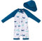 UMELOK Baby Jungen Badeanzug UV Schutz 50+ Einteilige Schwimmanzug Mit Sonnenhut (Blau Segelschiff, 9-12 Monate/74-80 cm)