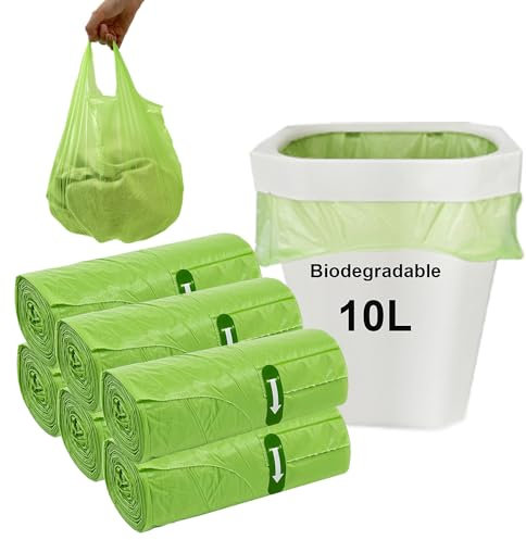 Biodegradable Bin Bags Liners 120PCS, 10L Small Food Waste Trash Bags with Handle, KITBEST Green Caddy Liner Pedal, Compostable Swing Garbage Bag Bathroom Office Toilet Kitchen (45x59cm)