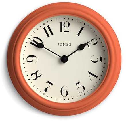 JONES CLOCKS® Frieze wanduhr | Kleine Elegante Klassische runde Uhr | 23cm | Terrakotta orange | Hübsches Design, ideal für küche, Wohnzimmer, Schlafzimmer, große oder kleine räume