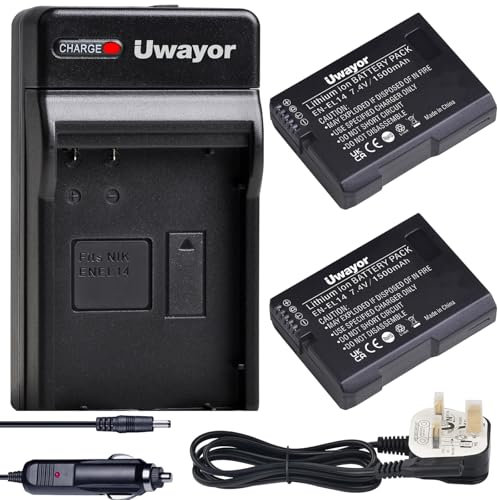 Uwayor EN-EL14A Camera Battery Charger Set Replacement Battery Kit USB for Nikon D5600 D5500 D5300 D5200 D5100 D3500 D3100 Coolpix P7800 P7700 P7200 P7100 P7000 (EL-14A)