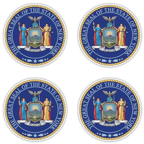 Aufkleber: 75 mm, 4 Stück - Wappen - Vereinigte Staaten von Amerika - New York - US, USA - NY - für Auto, Laptop und mehr