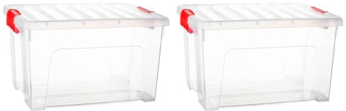 AC - Pack de 2 Cajas de Almacenamiento KLIP K2 - Fabricado en plástico - Contenedor para almacenar Juguetes, Libros, Ropa, Mantas - 34,5 x 43,5 x 25 cm - 25 litros