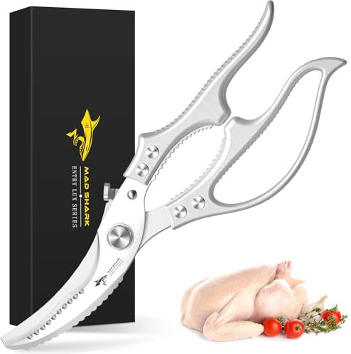 Küchenschere,Fleischschere, Robustes Huhn mit Rutschfestem Griff und Sicherheitsverschluss, Fleischschere für Fleisch, Huhn, Knochen, Geflügel, Federbelastet
