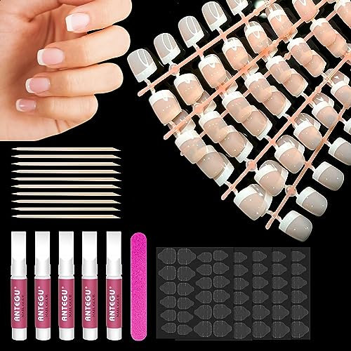 120 Pièces Faux Ongles Français Court Ongles à Coller,Ongles Artificiels,Faux Ongles Capsules Court,Rose Capsule Ongles,Faux Ongles avec Colle,12 Taille Faux Ongles,pour Femme et Fille Nail Art