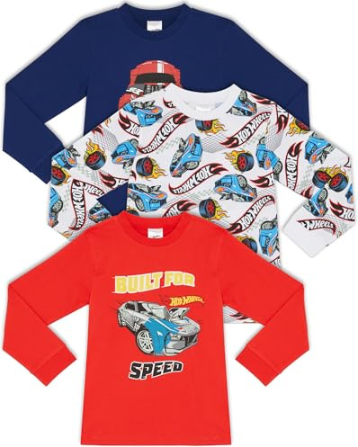 Hot Wheels Three Pack 100% Combed Cotton Long Sleeved T-Shirts Tops