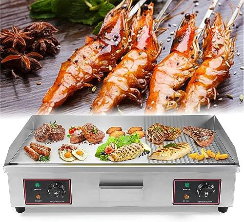 SmPinnaA Plancha Eléctrica Comercial, Plancha De Encimera De Parrilla Plana De 29 Pulgadas, Parrilla Teppanyaki De Acero Inoxidable De 4400 W, Planchas Grandes para Cocina De Restaurante