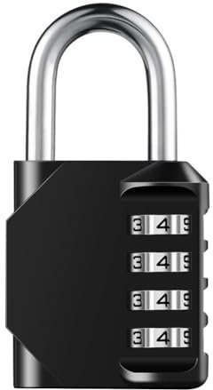 Combination Padlock Locker Lock, 4 Digit Combo Lock for Locker, Gym, School, Luggage, Gate, Suitcase, Bike, Shed, Storage - Black
