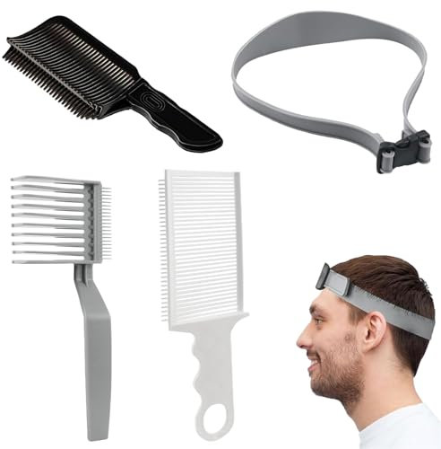 Axinyijia 4STK Haarschneidekamm Übergang Kamm Friseur, Haarschneide Hilfe Set mit Silikon Haarschnittband, Verstellbare Haarschneide Schablone für Haare Selber Schneiden