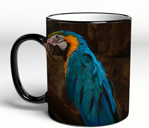 YOIUE Copa de cerámica interesante 11OZ tazas 330 ml - Regalo original y divertido Exquisita taza de impresión Decora tu taza,Loro con color