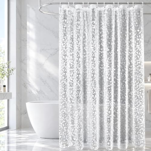 ruitao Shower Curtains Mould Proof Resistant, PEVA Waterproof Heavy Duty Bathroom Curtains, Liner 3D Effect Clear Pebble Shower Curtain with 12 Hooks, 180 x 180 cm, Cobblestone