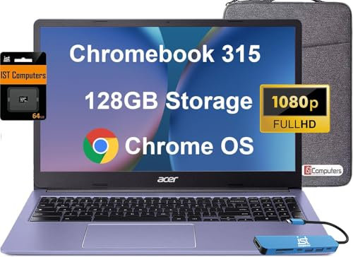 acer Chromebook 315 (15,6 pouces FHD, Intel Celeron N4500, 4 Go de RAM, 128 Go de mémoire (64 Go eMMC + carte SD 64 Go), ordinateur portable domestique et étudiant, 10 heures d'autonomie