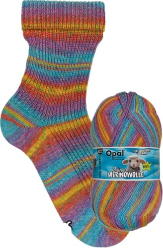 Opal Feine Merinowolle 4-fädige superweiche Sockenwolle, 100 g/420 m, 75% Merinowolle, 25% Polyamid, Nadelstärke 2-3, Maschinenwäsche 30°C (11550 flauschig)