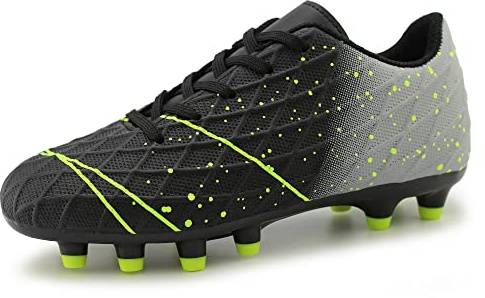 Hawkwell Kinder-Fußballschuhe für festen Boden im Freien für Training und Wettkampf, Schwarz/Grün, PU, EU 36