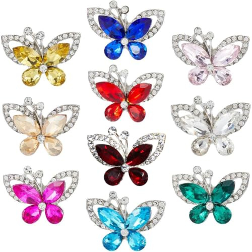 SUPERFINDINGS 10 Stück Kristall Schmetterling Flache Rückseite Strass Schmetterling Verzierungen Legierung Strass Cabochons Schmetterling Diamante Dekor Für Halskette Schmuckherstellung DIY Handwerk