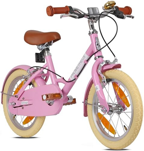PROMETHEUS BICYCLES Retro Kinderfahrrad ab 4 Jahren - Mädchenfahrrad 14 Zoll Kinder Fahrrad Mädchen Fahrrad Kinder PETITAGE in Rosa