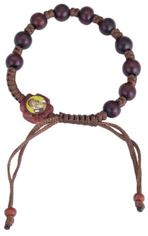 RZRHMUHN Eastern Orthodox Wooden Prayer Bracelet Adjustable Rope-Braided Handmade Beaded Jewelry with Jesus and Mary Icon Decor for Religious Devotion, X-Large, Wood, no gemstone, X-Large, Wood, no