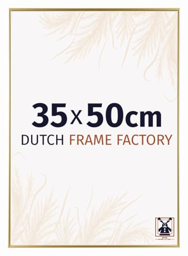 Dutch Frame Factory - Bilderrahmen 35x50 cm Gold - Kunststoff | Antireflex-Acrylglas aus Kunststoff, Wandmontage, Geeignet für Fotos, Poster und Puzzles, Easy, Made in Holland