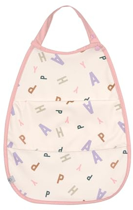 LÄSSIG Baby Kleinkind Lätzchen mit Auffangschutz und Druckknopf/Medium Drop Bib Happy Fruits Peach