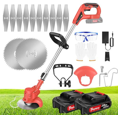 Cordless Strimmer,Metal Blade Cordless Strimmer 21V,850W Electric Garden Cordless Retractable Grass Trimmers with 2 Li-ion Battery,Grass Trimmers Complete Yard Tool Kit for Thick Grass & Bushes