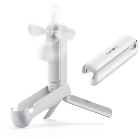 GMEC 3-in-1 Mini Handheld Fan with Phone Holder & Desk Stand - Portable Travel Essentials Mini Fan for Men, Women, Teens & Children - 3 Gear Speed, Rechargeable fan, USB Desk Fan & Torch - White