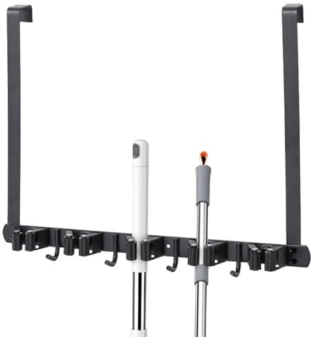 Qurygin 43x35cm Door Mount Broom Organizer, Over The Door Broom Mop Holder, Mop And Organizer Door Mount, Stainless Steel Holder Utility Wall Mounted Garden Tool