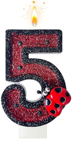 Mavouri Marienkäfer Geburtstagskerzen Zahlen 5, Marienkäfer Kerze 5 Geburtstag Mädchen Junge, Ladybug Geburtstagskerze 5. Geburtstag Mädchen Junge, Ladybug Tortendeko Geburtstage Mädchens 5 Jahre