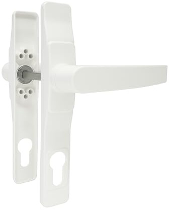Sivenci – Juego de Manillas para Puerta Exterior/Interior con Bocallave | Juego de Tirador de Aluminio Reforzado con Embellecedor Oculta Tornillos de Fijación | Cuadradillo de 8 mm | Color Blanco