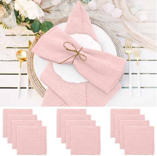 Wapasezyar Stoffservietten 12er Pack, 42x42cm Leinenservietten Waschbare Tischservietten für Weihnachten, Restaurant, Hochzeiten, Veranstaltungen, Familienfeiern, Geburtstage, Partys (Hellrosa)