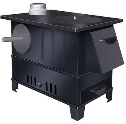 Poêle à Bois Avec Four Forte Dissipation de Chaleur, Poêle à Bois Multifonction pour Chauffer, Cuisiner et Chauffer L'eau, Livré Avec Cheminée et Réservoir D'eau(50.5 * 30.5 * 41cm)