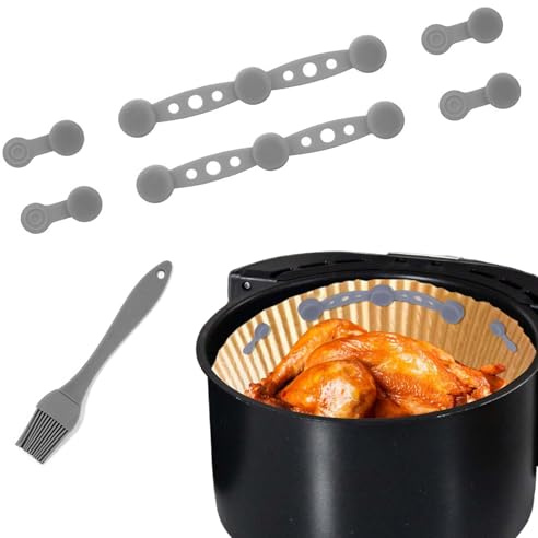 6 Stück Silikon Magnete für Airfryer Backpapier - Airfryer Magnete für Backpapier, Lebensmittelechtes Silikon, schützt vor Verrutschen, Verbrennen und Abdecken durch Papier (Grau)