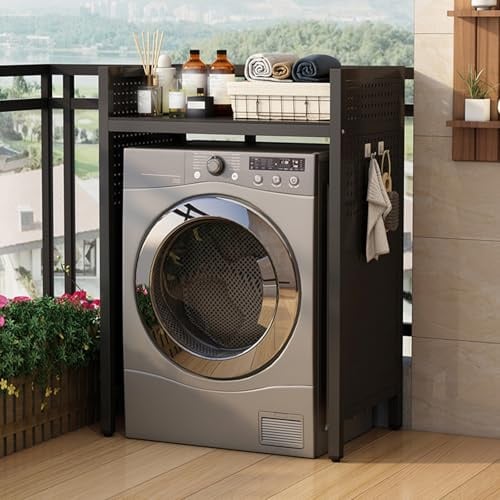 Stabiles Waschmaschinenregal Trockner, Lagerregal über der Waschmaschine mit Anti-Rutsch Füßen, Platzsparend für Waschküche(Black)